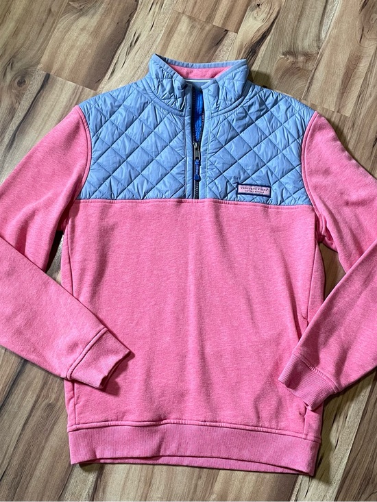 Vineyard Vines Tops - Vineyard Vines Pink & Grey Quilted Yoke Quarter Zip Sweatshirt XS Oversized